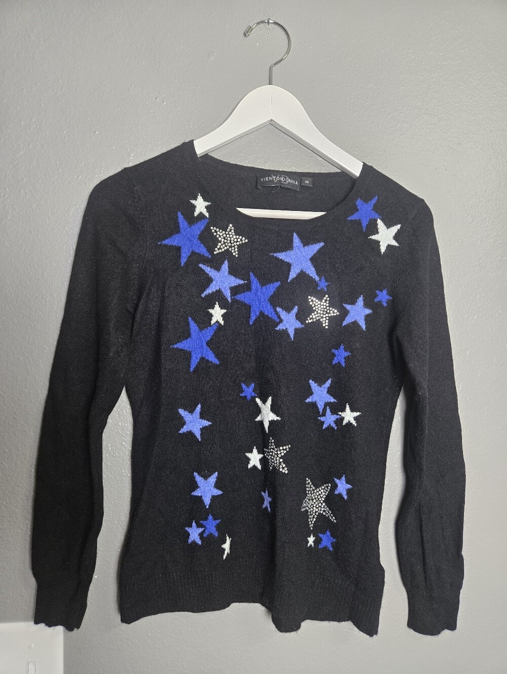 Viento Donna RARE Cashmere Merino Wool Blend  Rhinestone Star Sweater